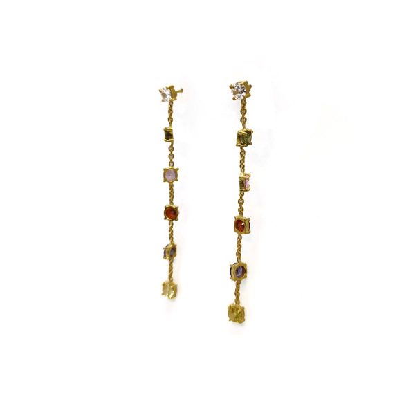 Prong Set Gold Plated Silver Chain Earring